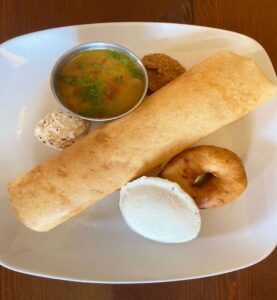 Traditional South Indian idli and vada at Davie Dosa Company Richmond BC